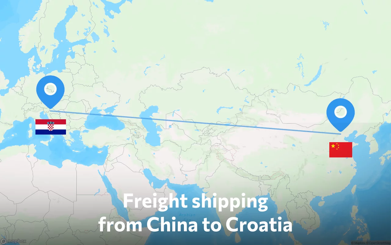 Shipping route from China to Croatia