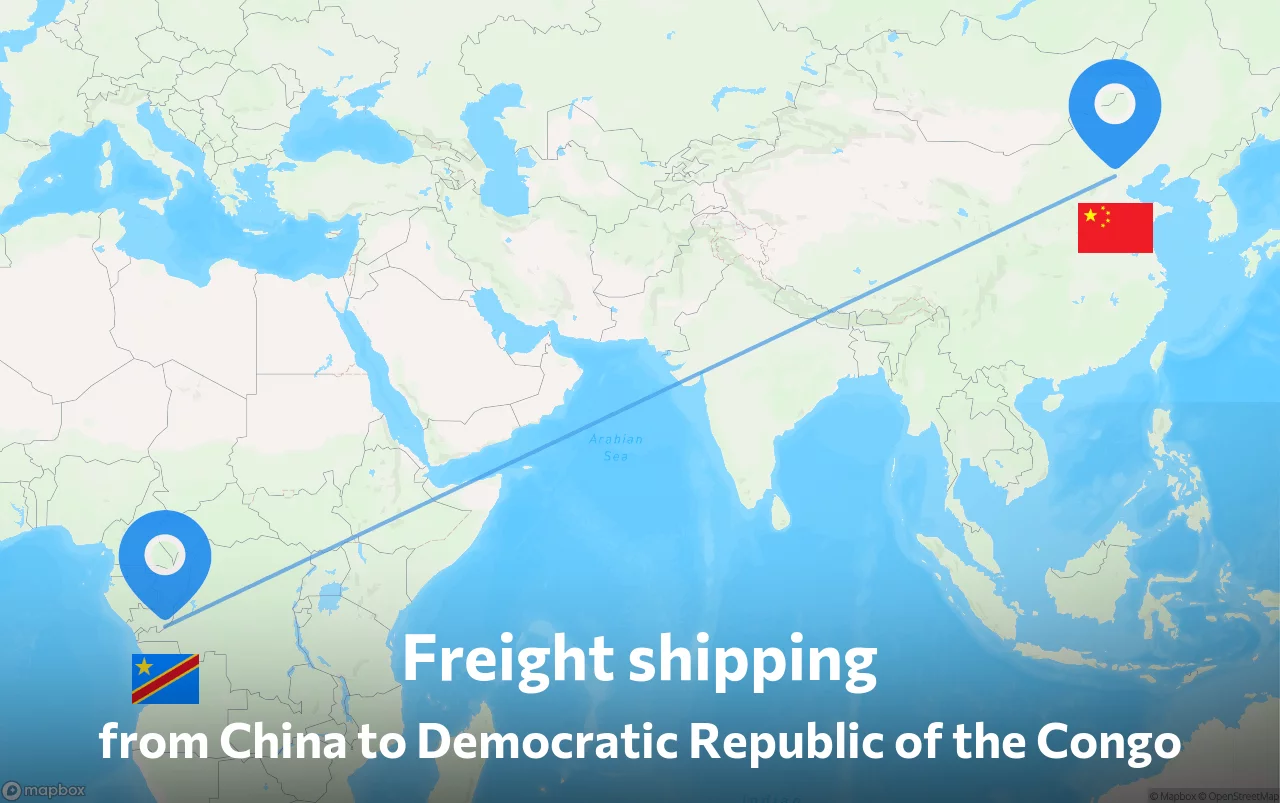 Shipping route from China to Democratic Republic of the Congo