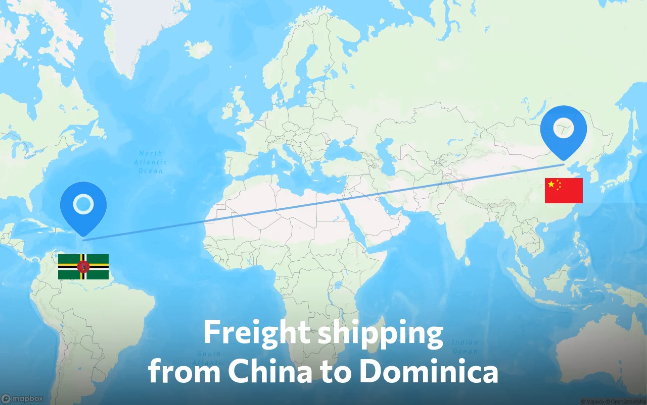 Shipping route from China to Dominica