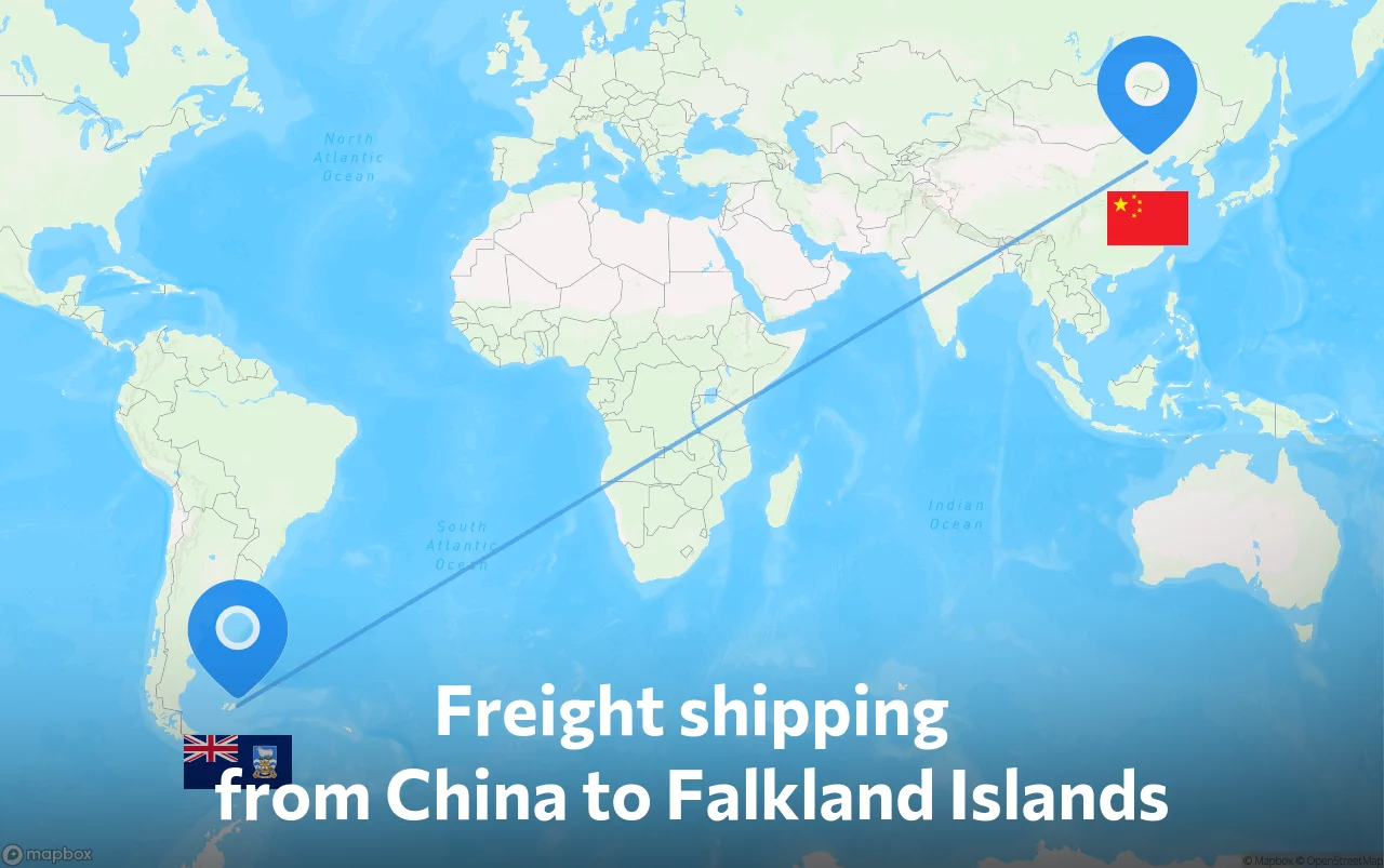 Shipping route from China to Falkland Islands