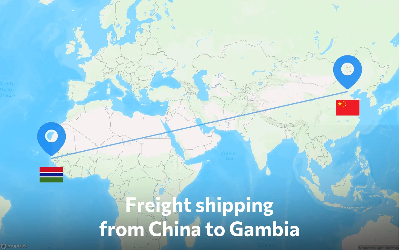 Shipping route from China to Gambia
