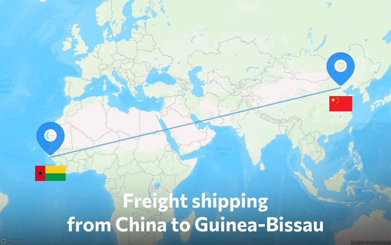 Shipping route from China to Guinea-Bissau