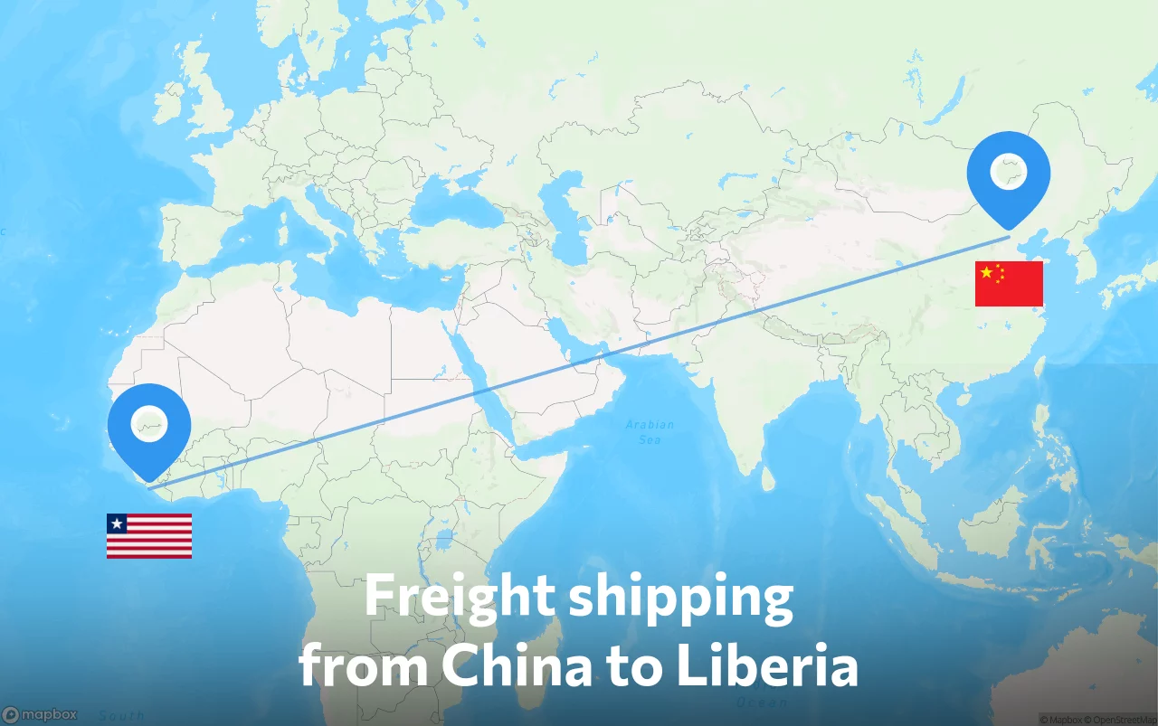 Shipping route from China to Liberia