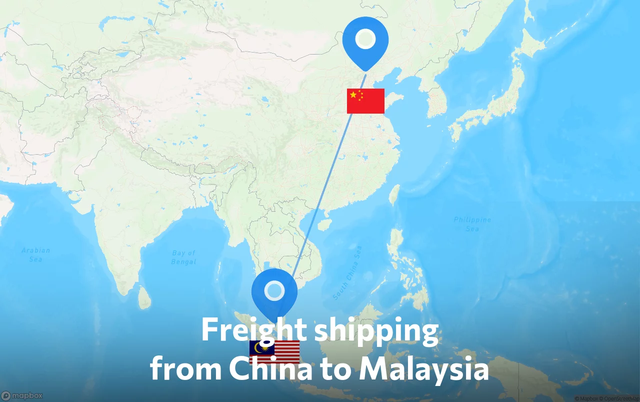 Shipping route from China to Malaysia