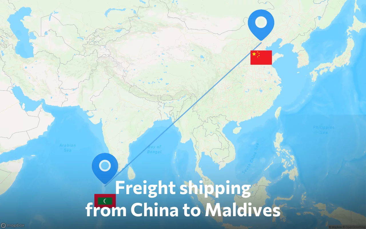 Shipping route from China to Maldives