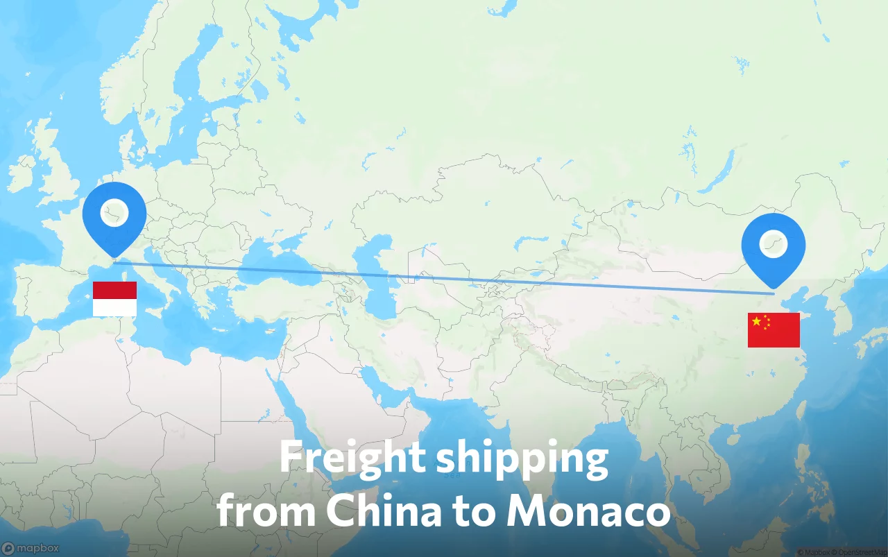 Shipping route from China to Monaco