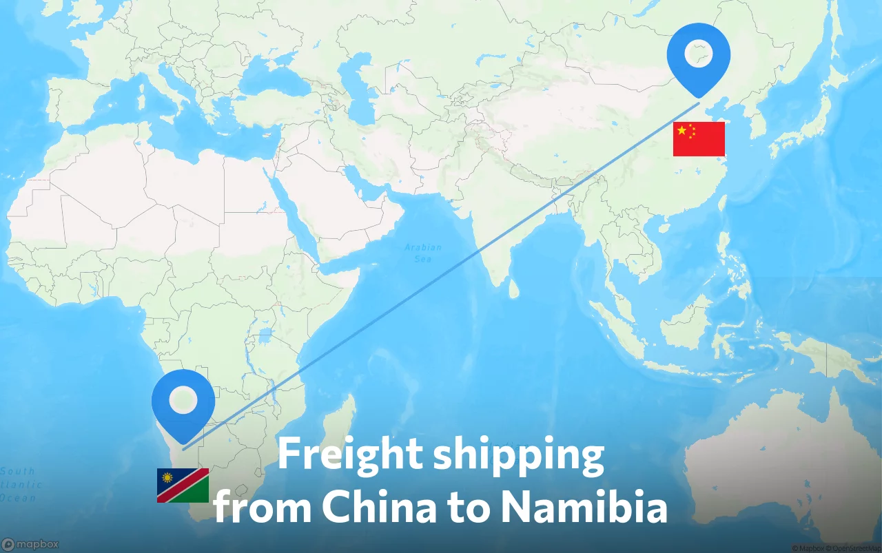 Shipping route from China to Namibia