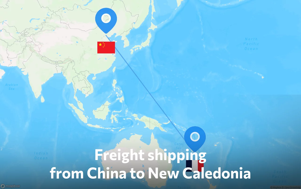 Shipping route from China to New Caledonia
