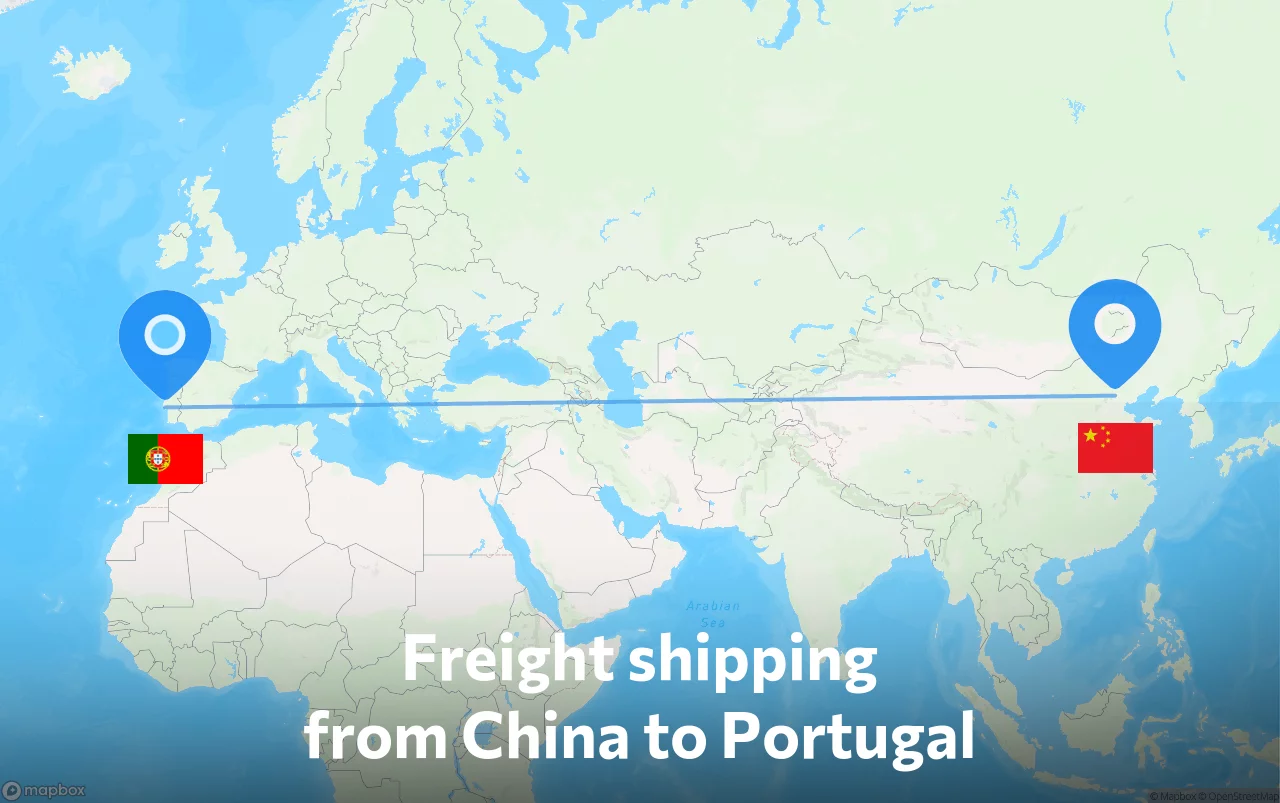 Shipping route from China to Portugal
