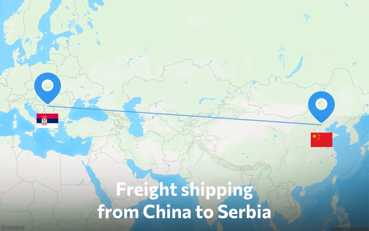 Shipping route from China to Serbia