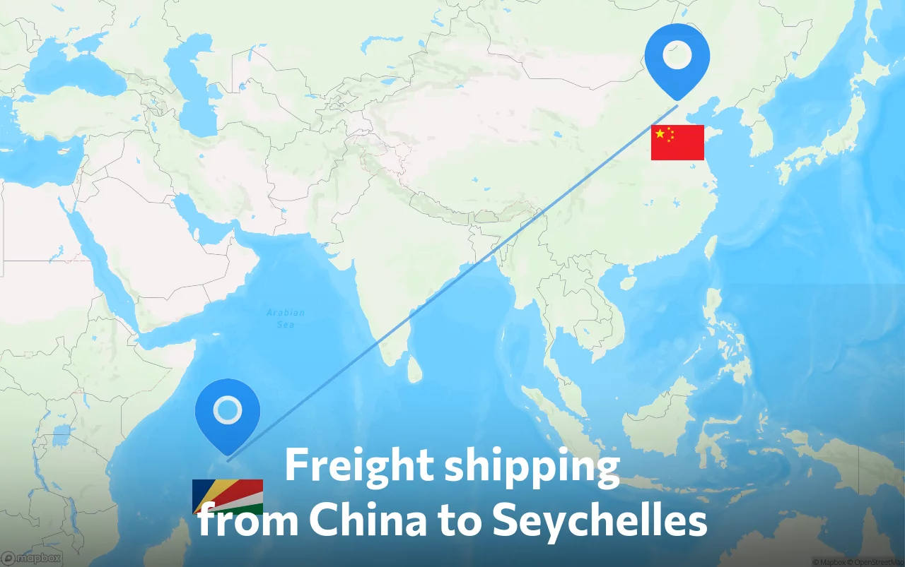 Shipping route from China to Seychelles