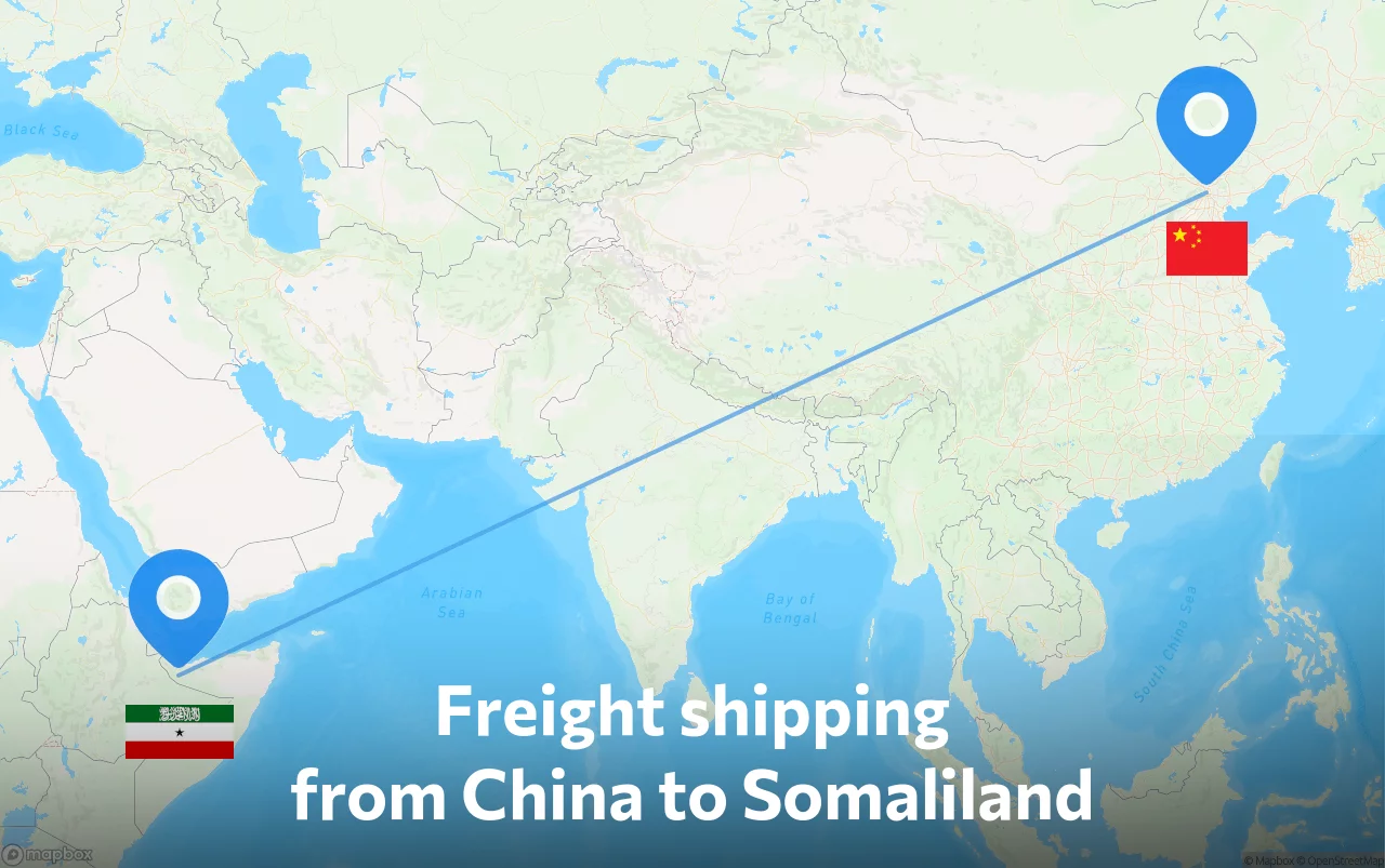 Shipping route from China to Somaliland