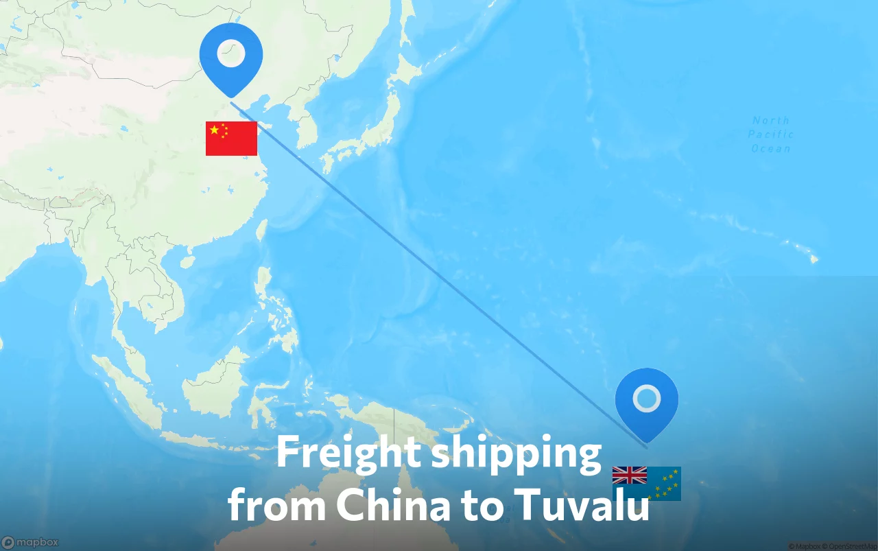 Shipping route from China to Tuvalu
