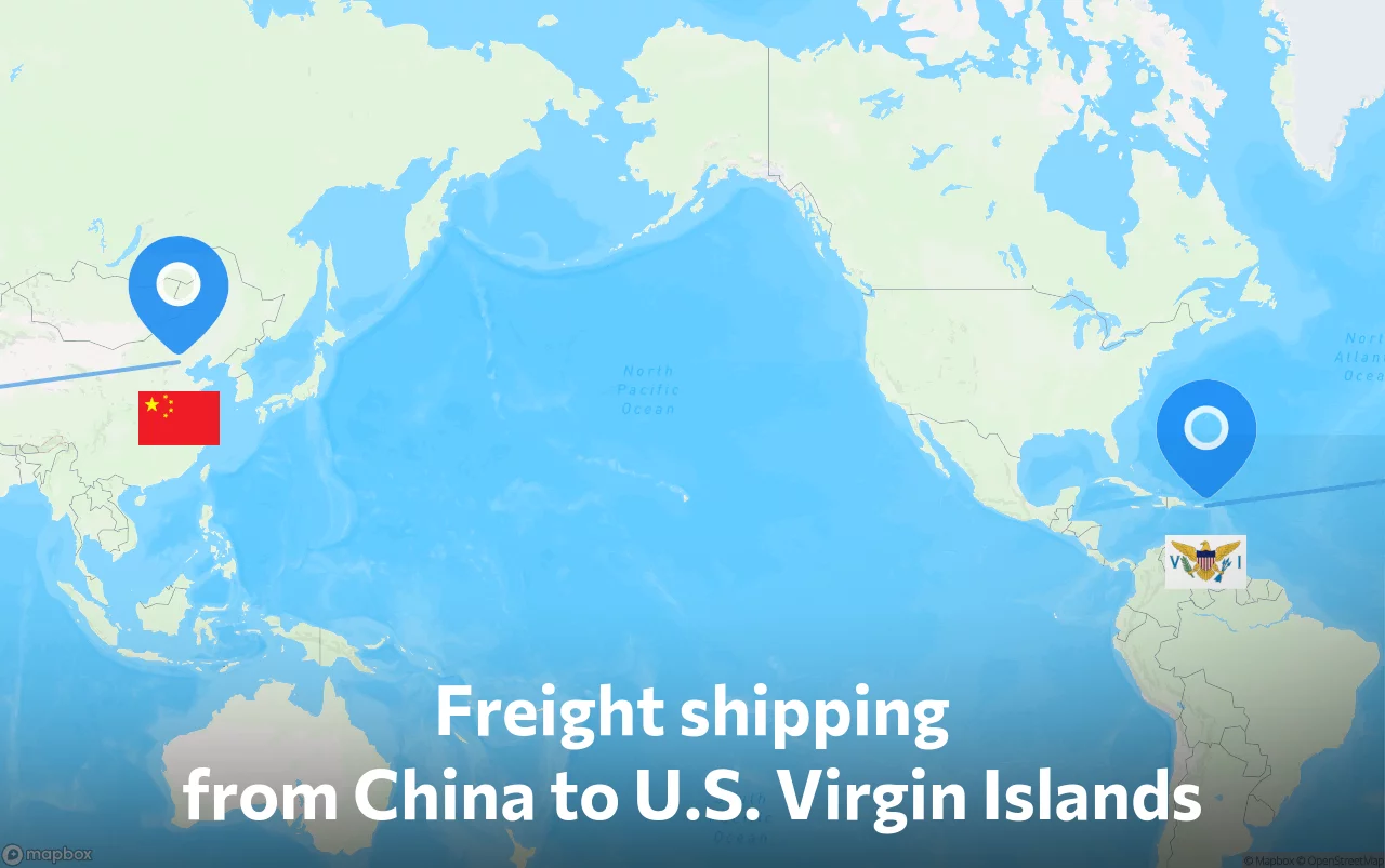 Shipping route from China to U.S. Virgin Islands