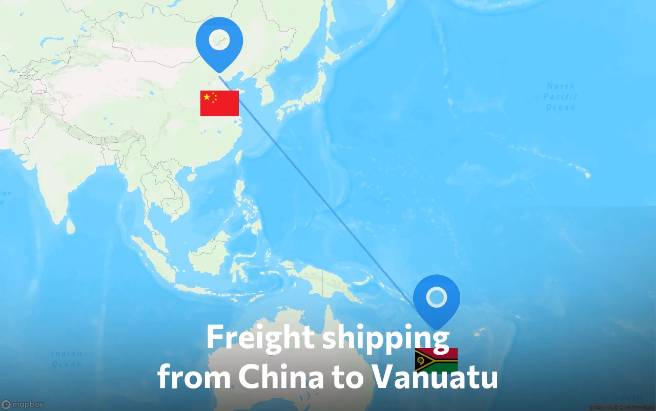 Shipping route from China to Vanuatu