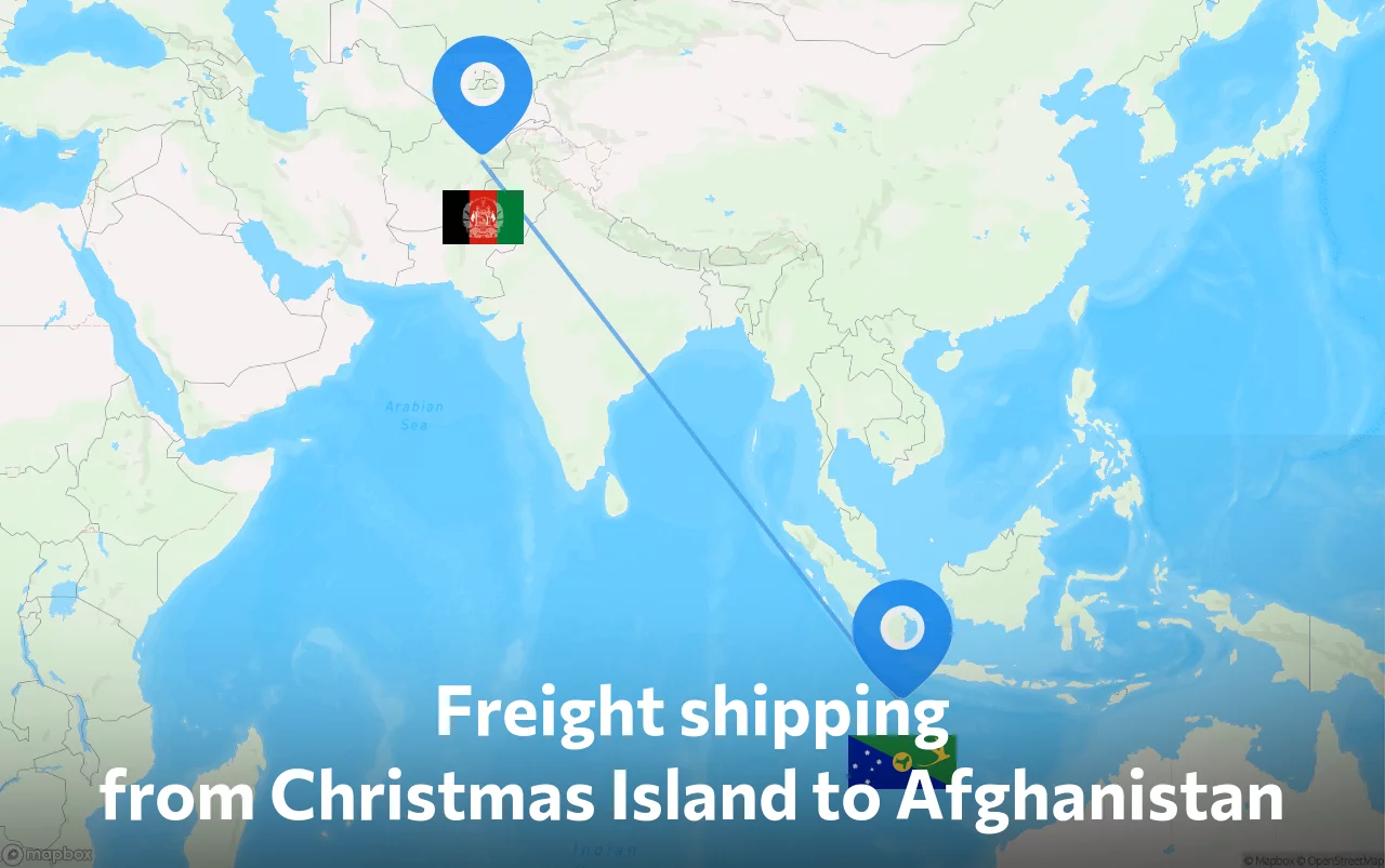 Shipping route from Christmas Island to Afghanistan