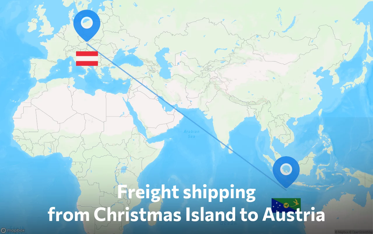 Shipping route from Christmas Island to Austria