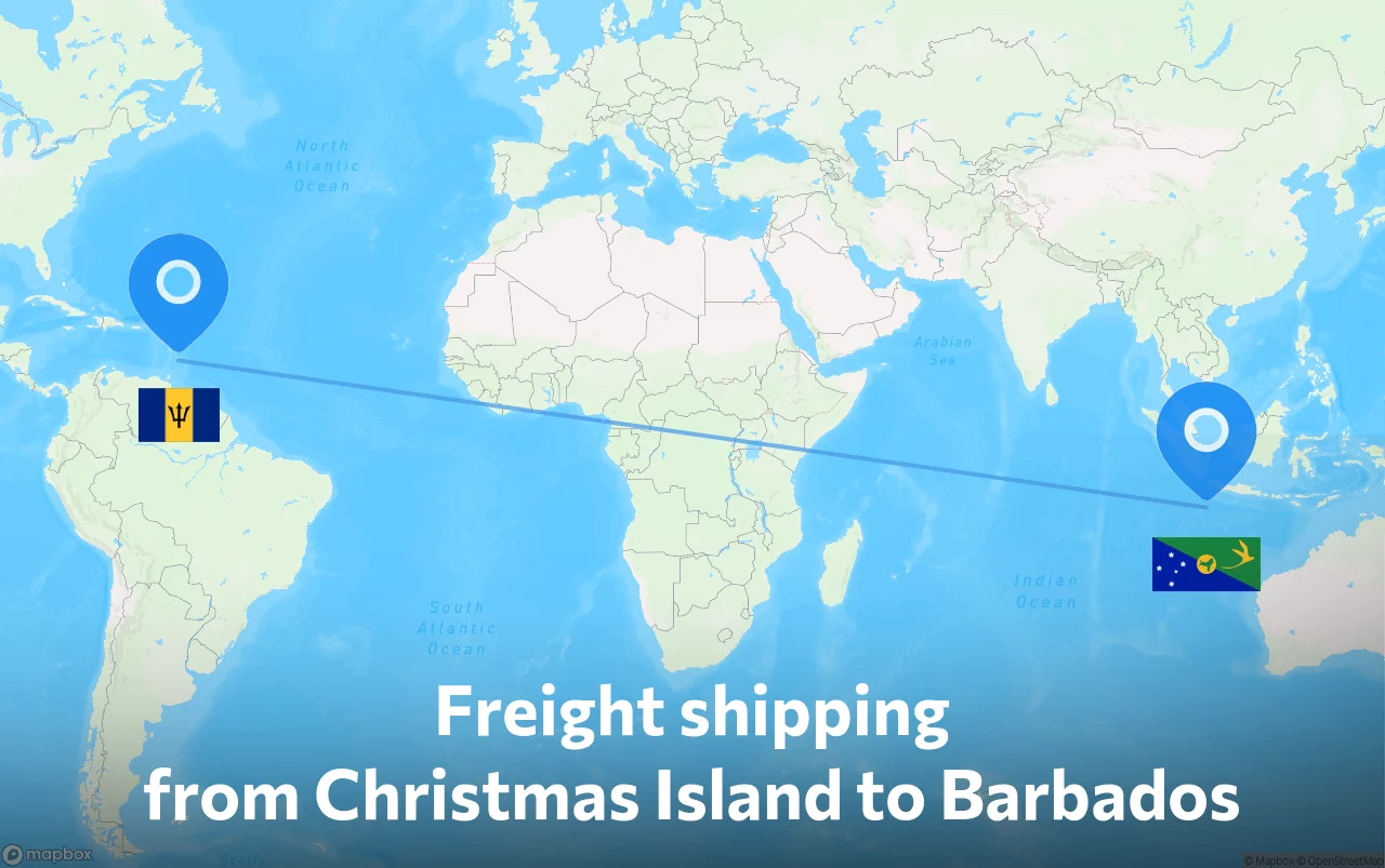 Shipping route from Christmas Island to Barbados