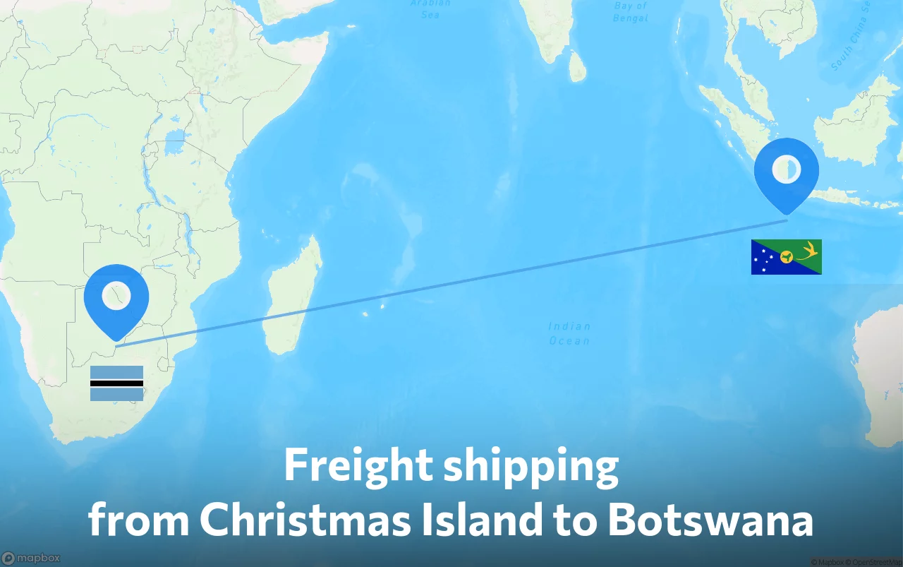 Shipping route from Christmas Island to Botswana