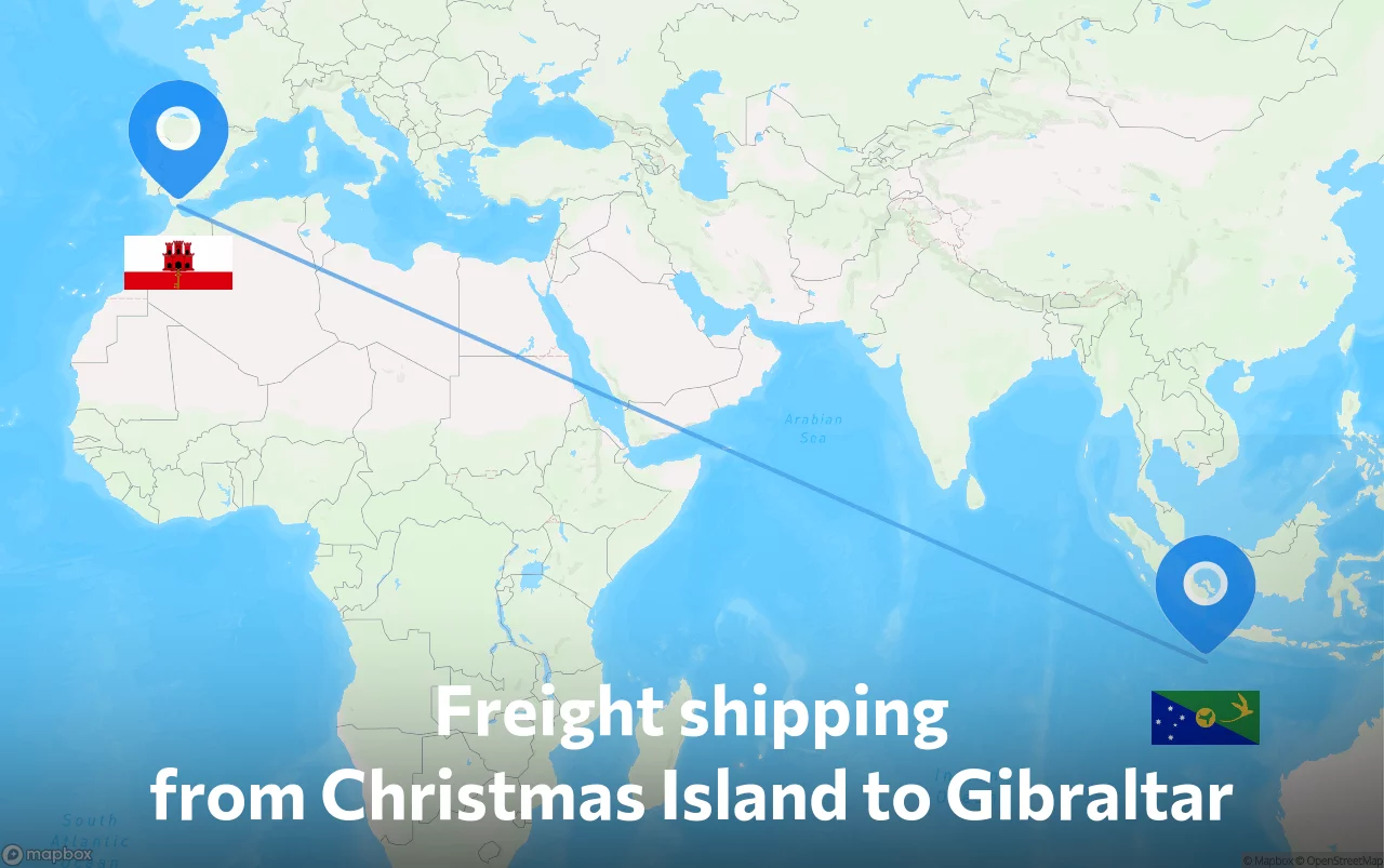 Shipping route from Christmas Island to Gibraltar