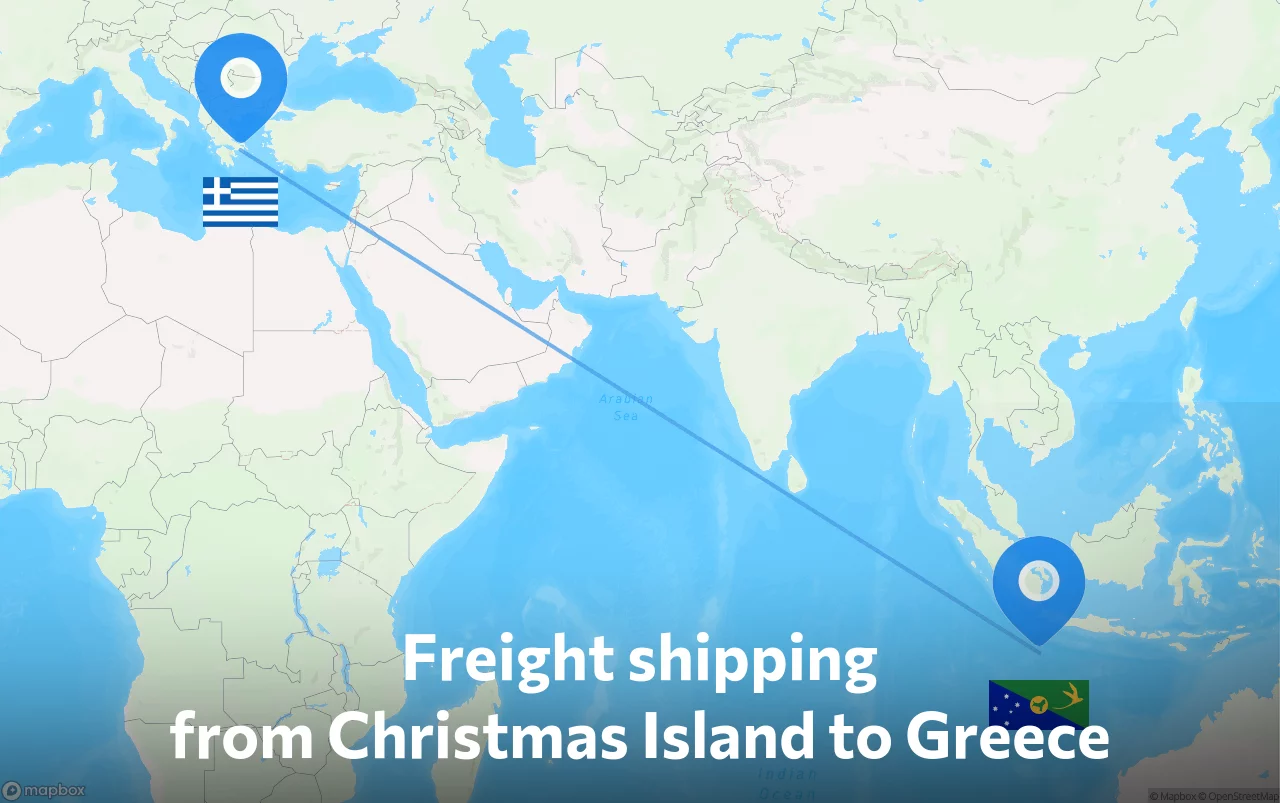 Shipping route from Christmas Island to Greece