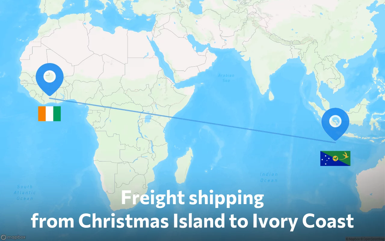 Shipping route from Christmas Island to Ivory Coast