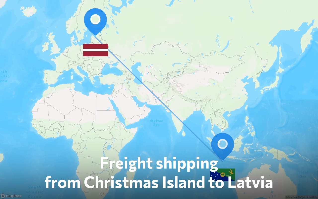 Shipping route from Christmas Island to Latvia