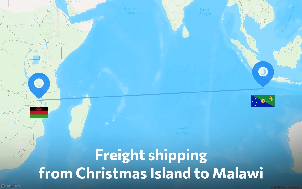 Shipping route from Christmas Island to Malawi