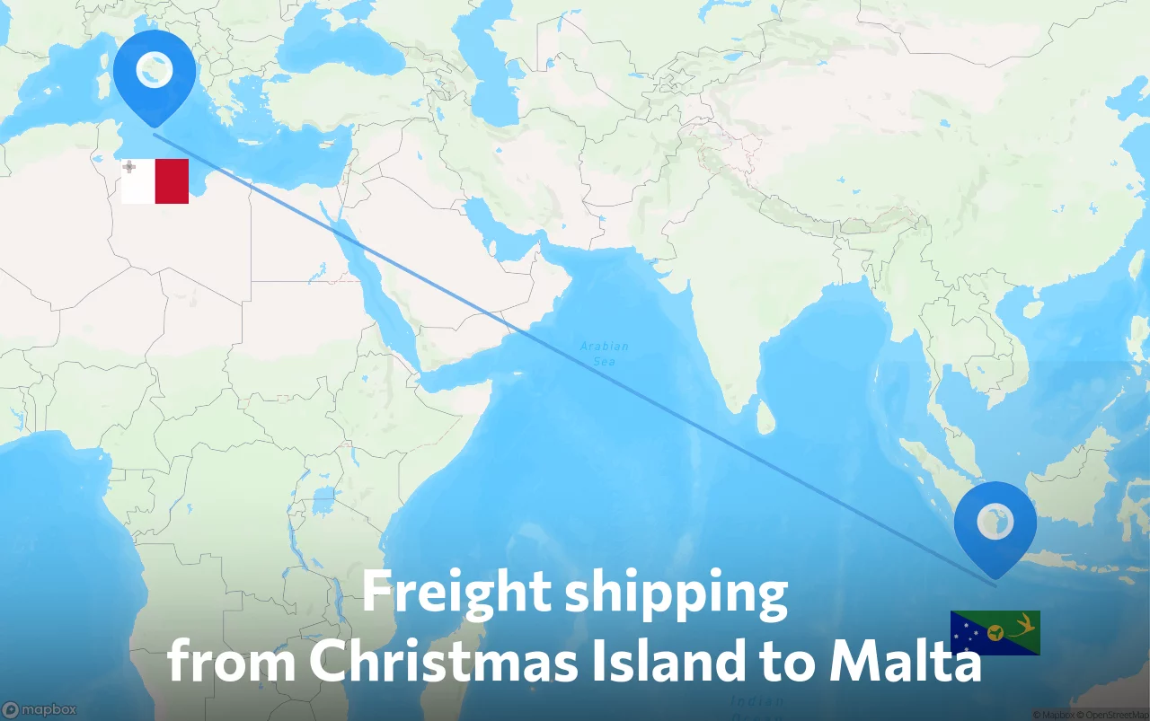 Shipping route from Christmas Island to Malta