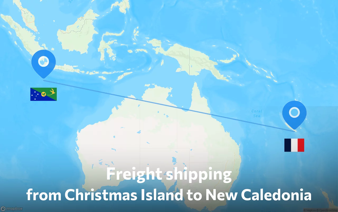 Shipping route from Christmas Island to New Caledonia