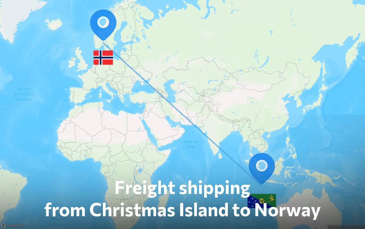 Shipping route from Christmas Island to Norway