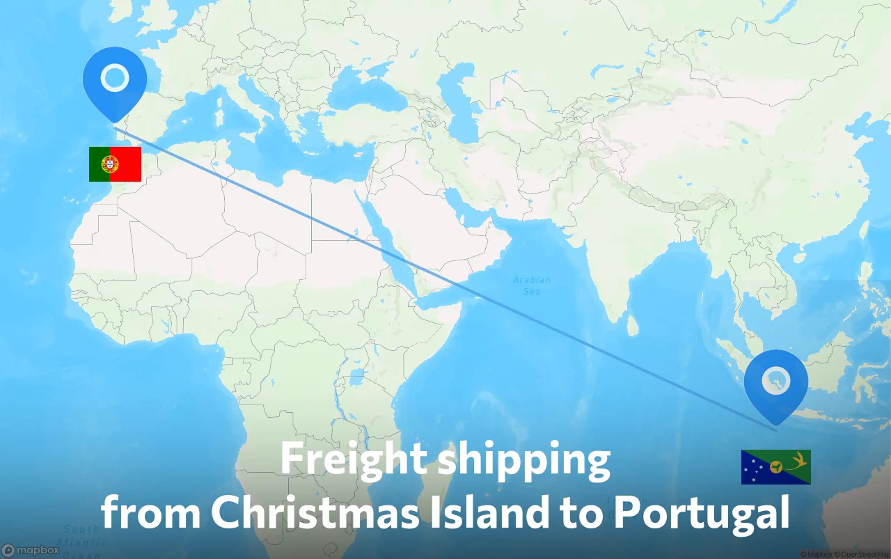 Shipping route from Christmas Island to Portugal