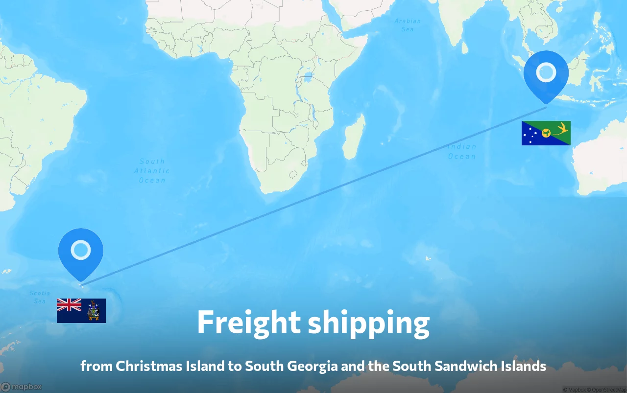 Shipping route from Christmas Island to South Georgia and the South Sandwich Islands