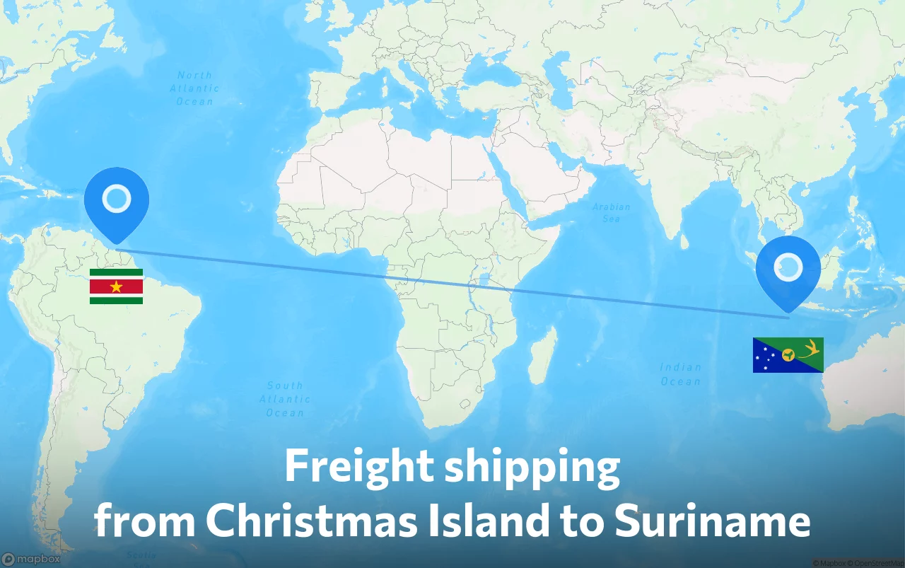Shipping route from Christmas Island to Suriname