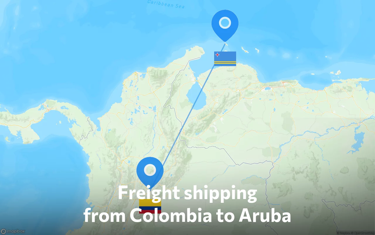Shipping route from Colombia to Aruba