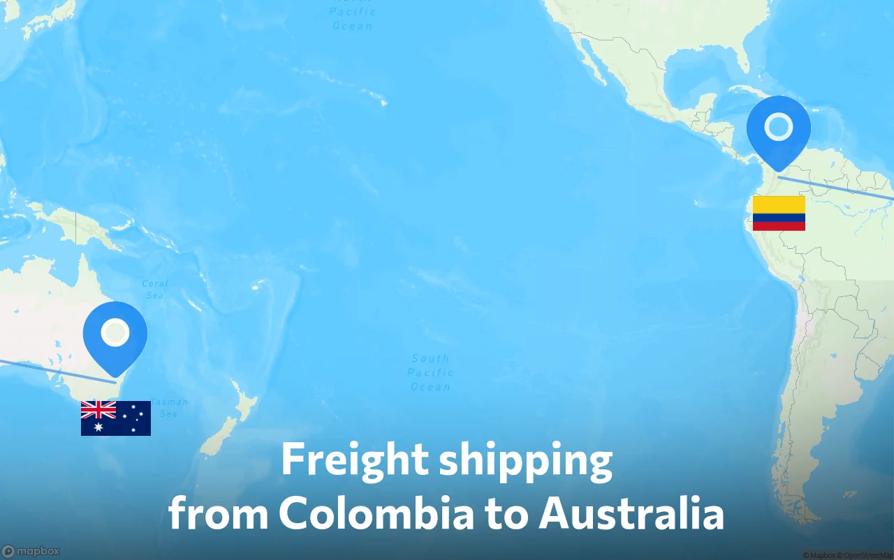 Shipping route from Colombia to Australia