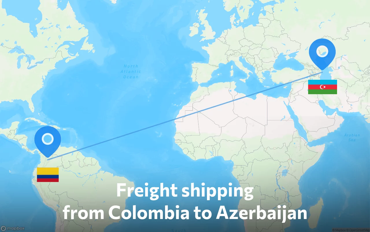 Shipping route from Colombia to Azerbaijan