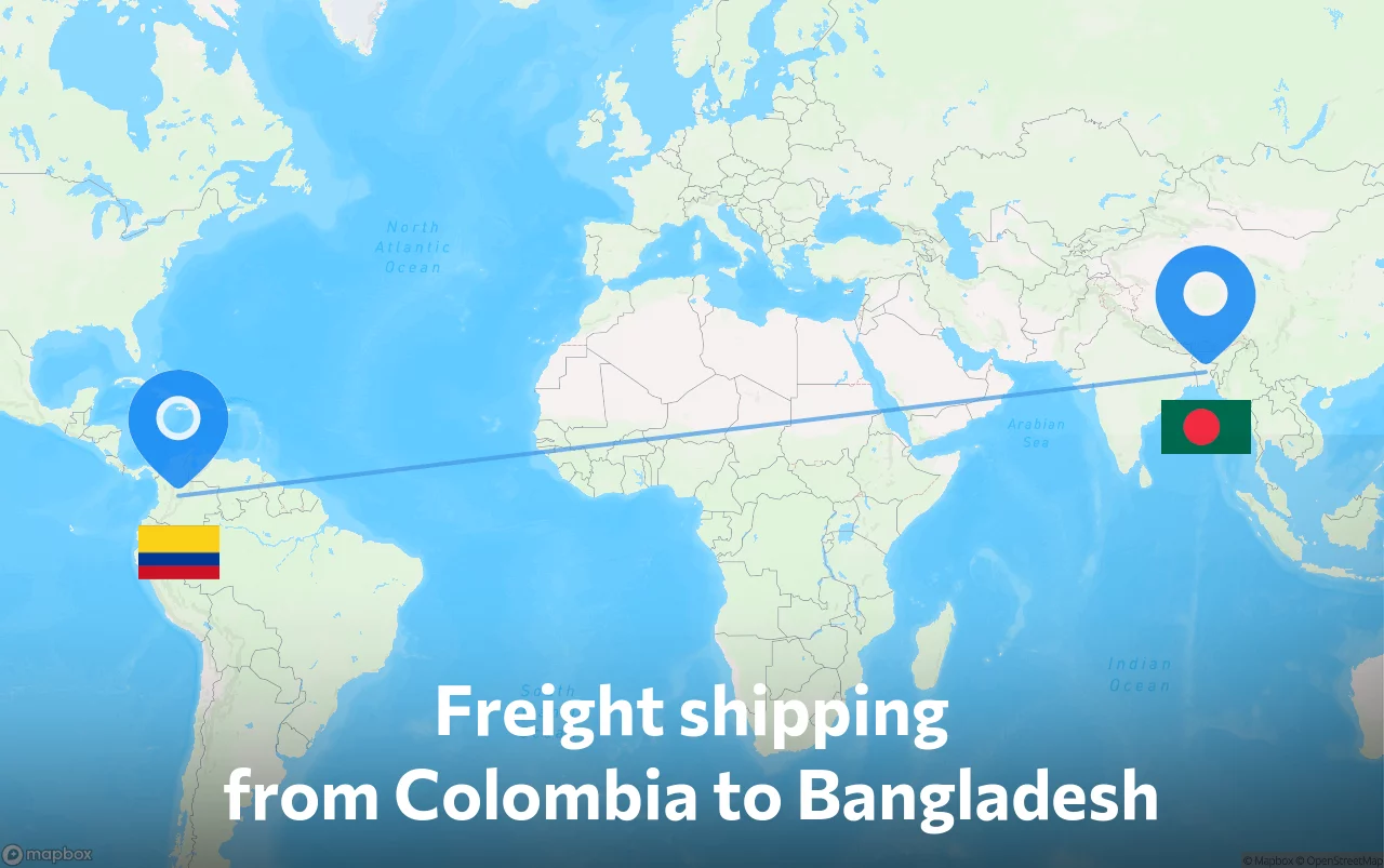 Shipping route from Colombia to Bangladesh