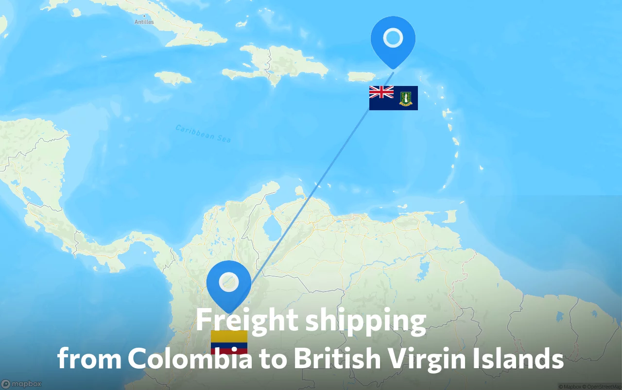 Shipping route from Colombia to British Virgin Islands