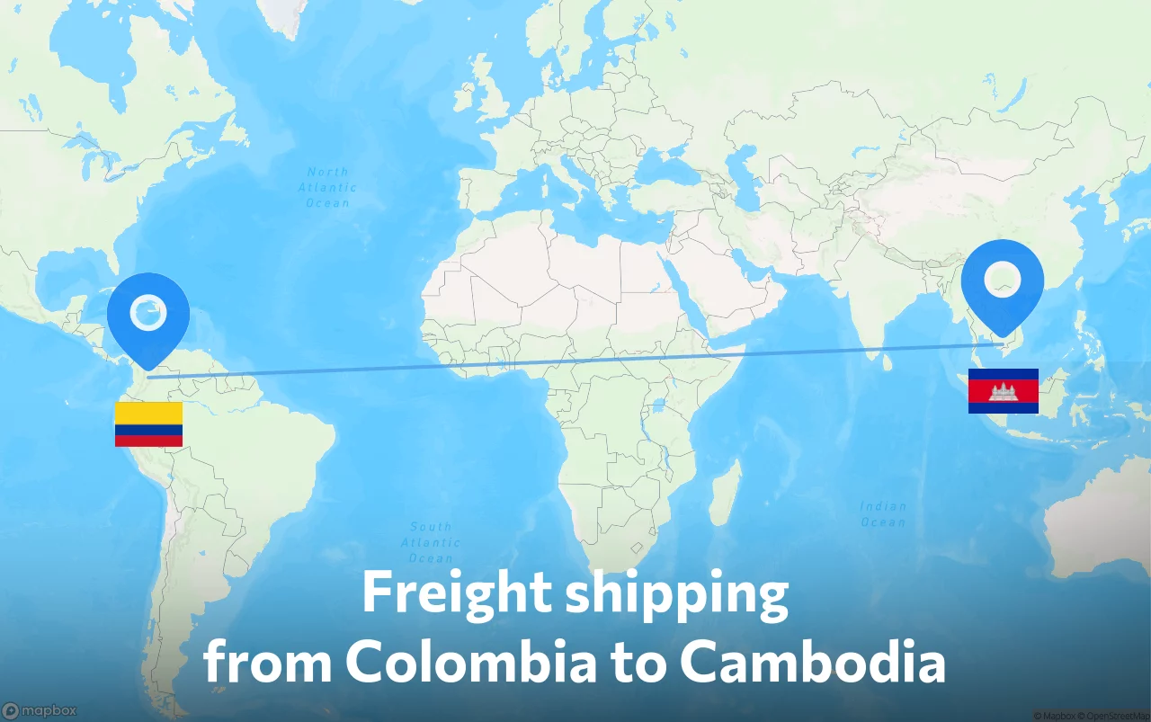 Shipping route from Colombia to Cambodia