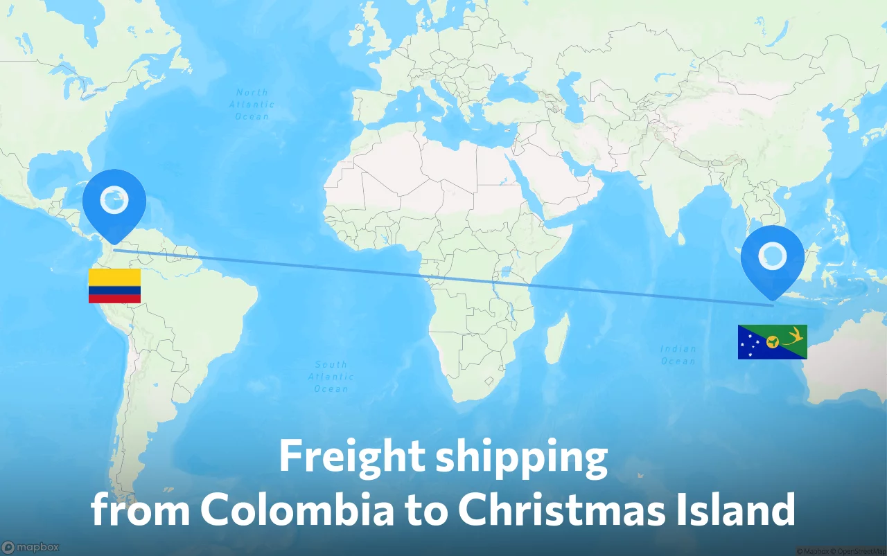 Shipping route from Colombia to Christmas Island