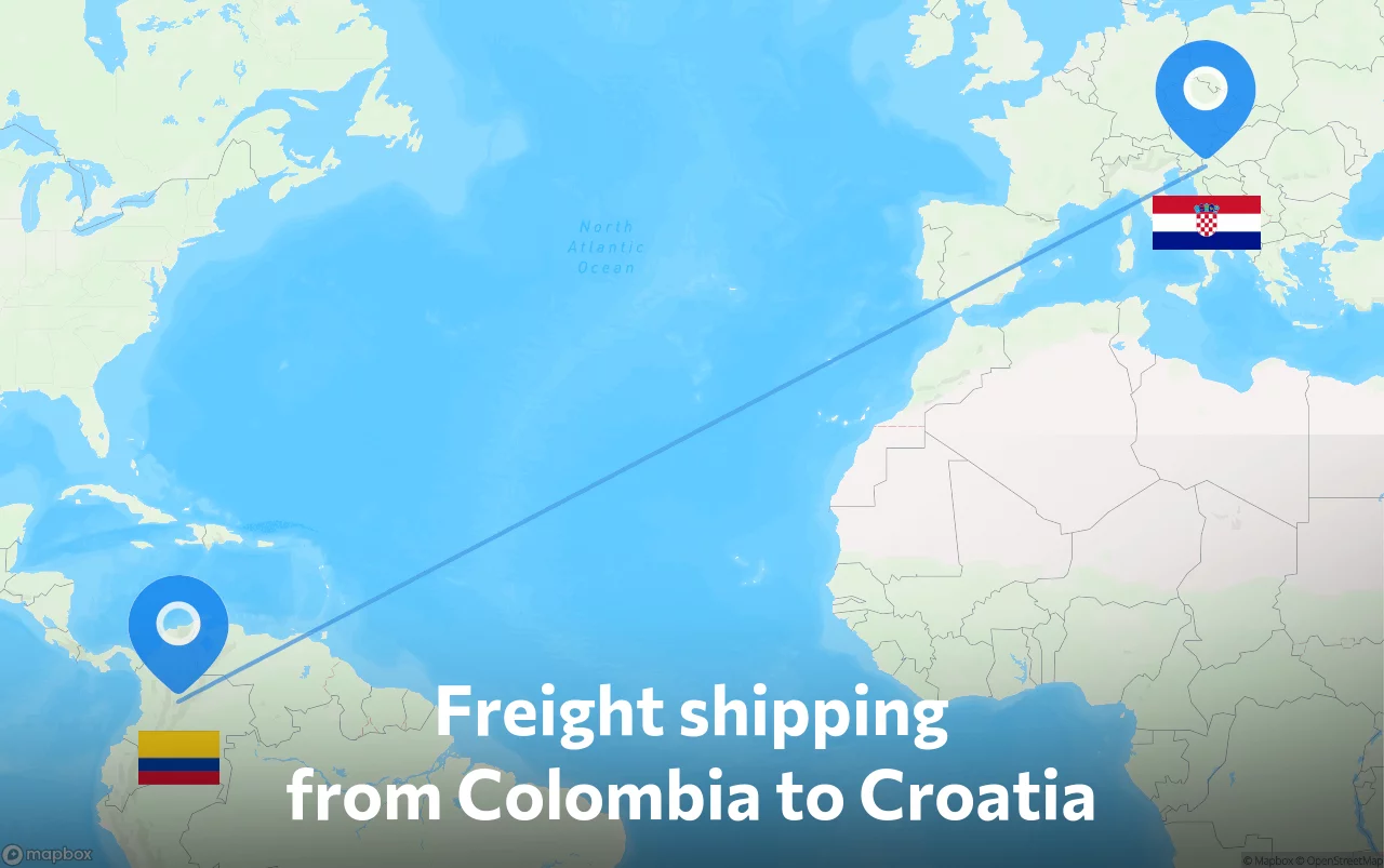 Shipping route from Colombia to Croatia