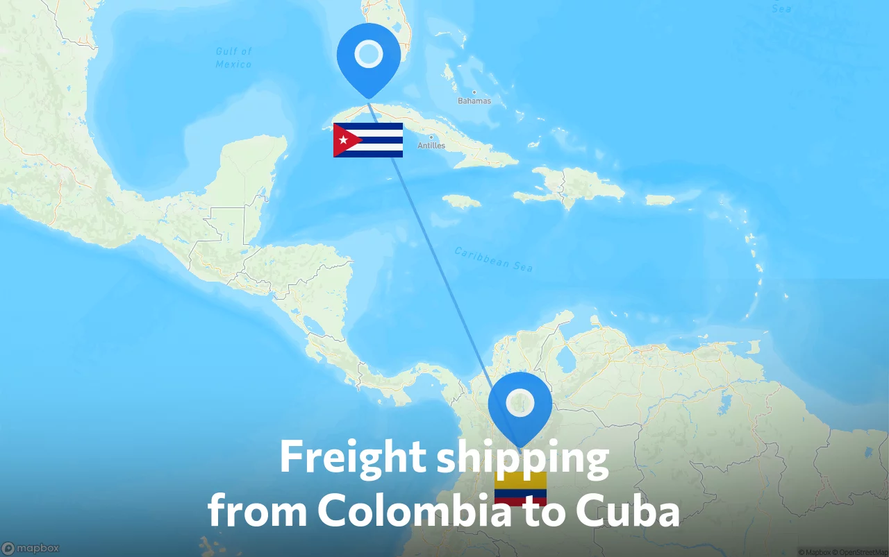 Shipping route from Colombia to Cuba