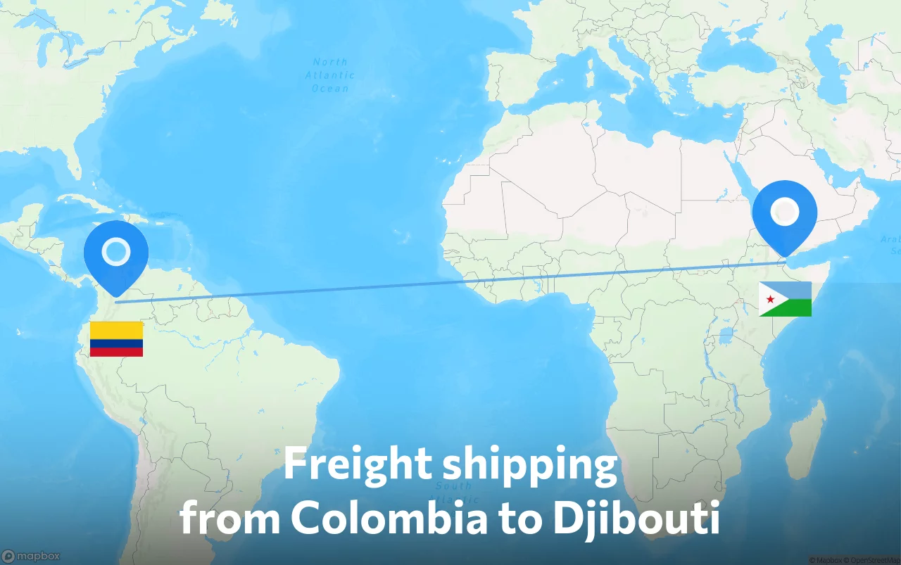 Shipping route from Colombia to Djibouti