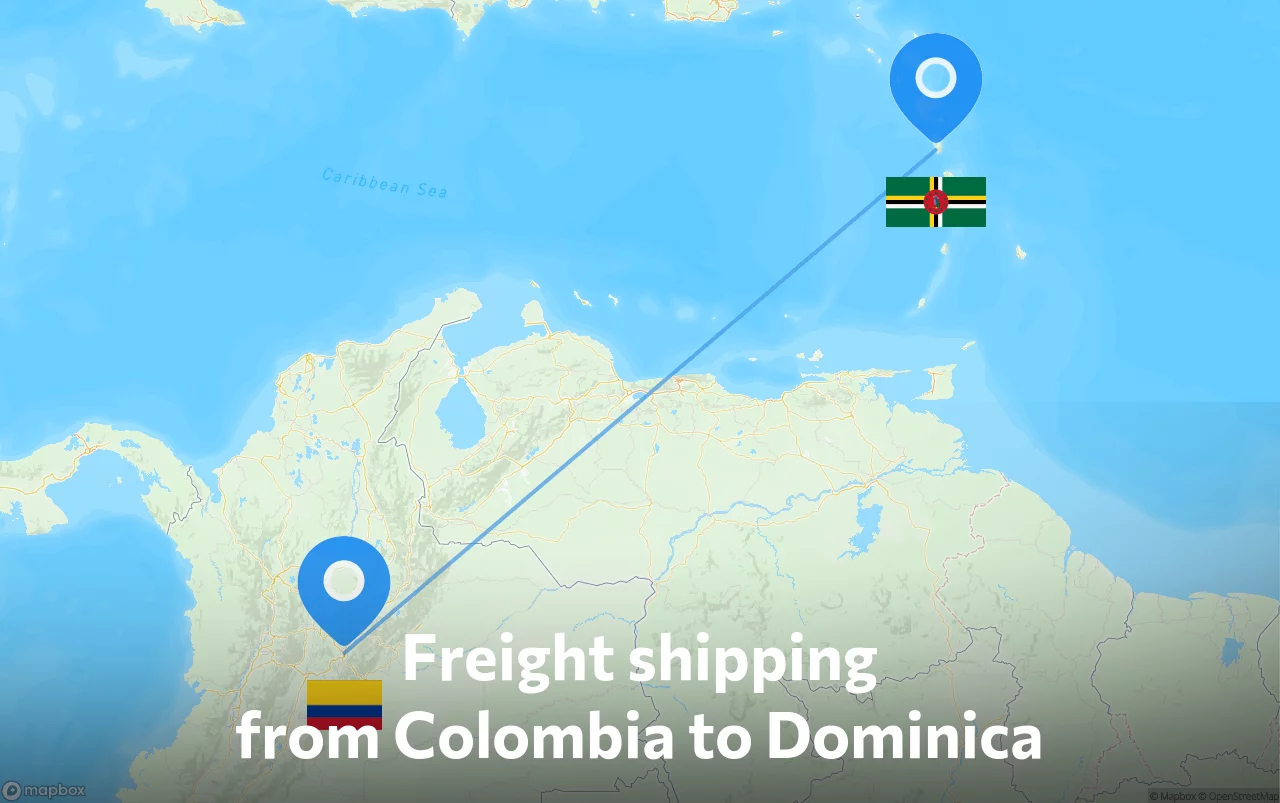 Shipping route from Colombia to Dominica