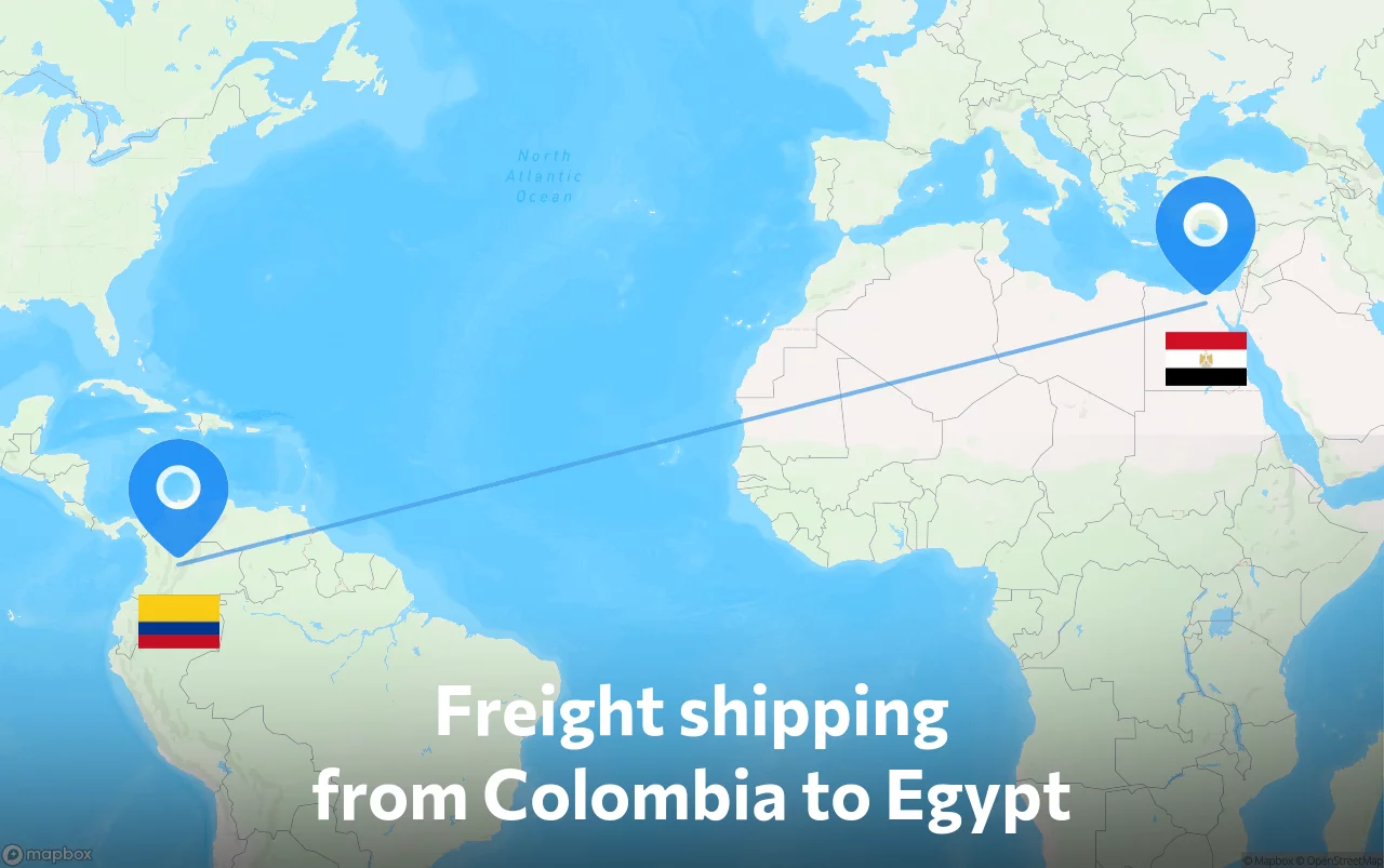 Shipping route from Colombia to Egypt