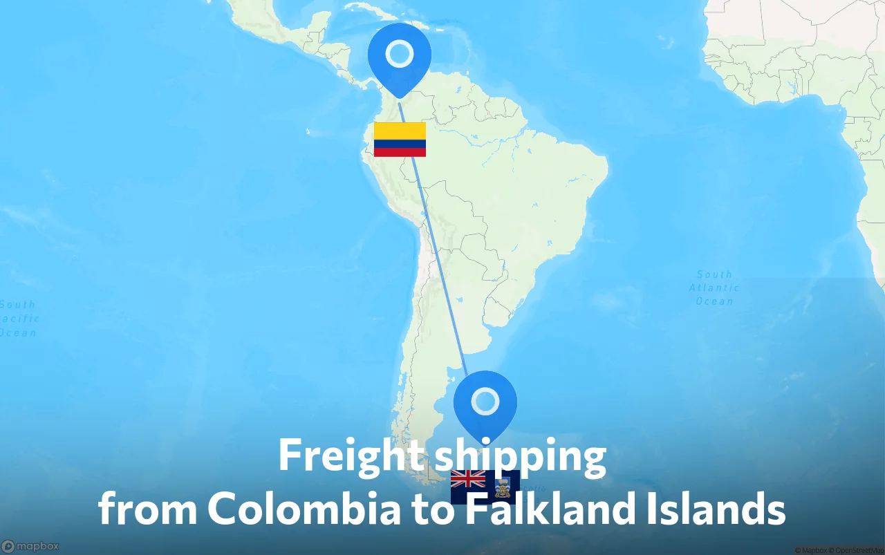 Shipping route from Colombia to Falkland Islands