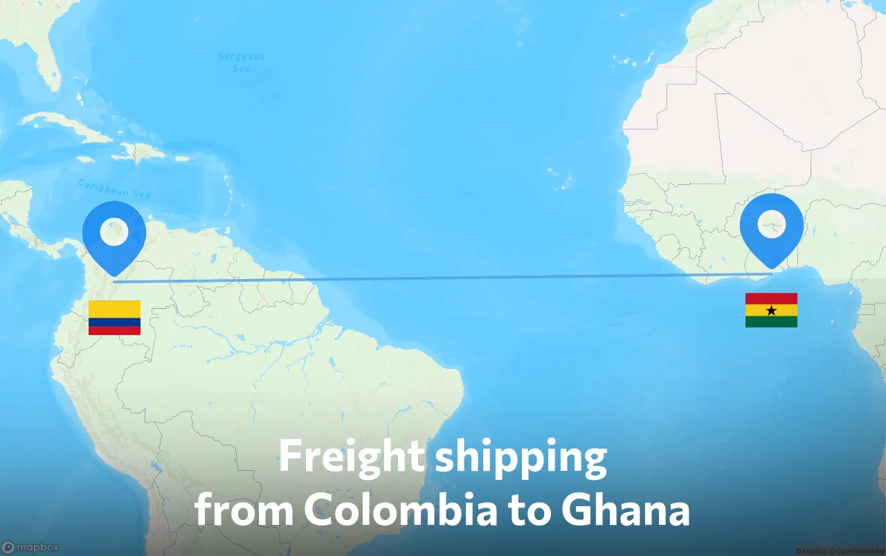 Shipping route from Colombia to Ghana