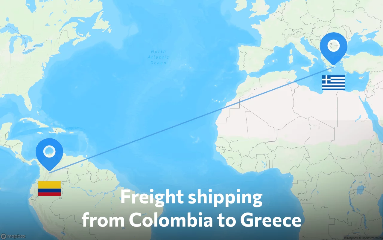 Shipping route from Colombia to Greece