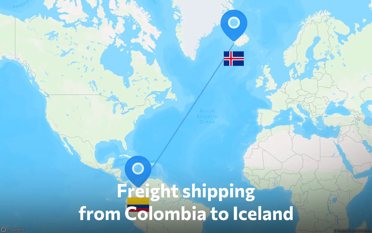 Shipping route from Colombia to Iceland